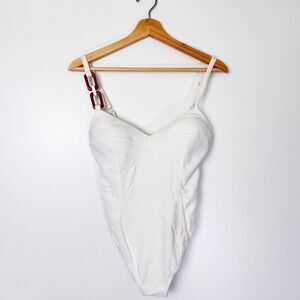 Olivia Gold White One Piece Bathing Suit Swimsuit Sz 10 Made in Italy B Cup